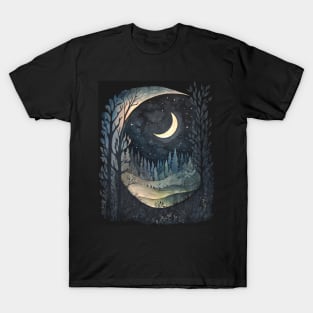 snowy starry night and moonlite in Kleeland T-Shirt